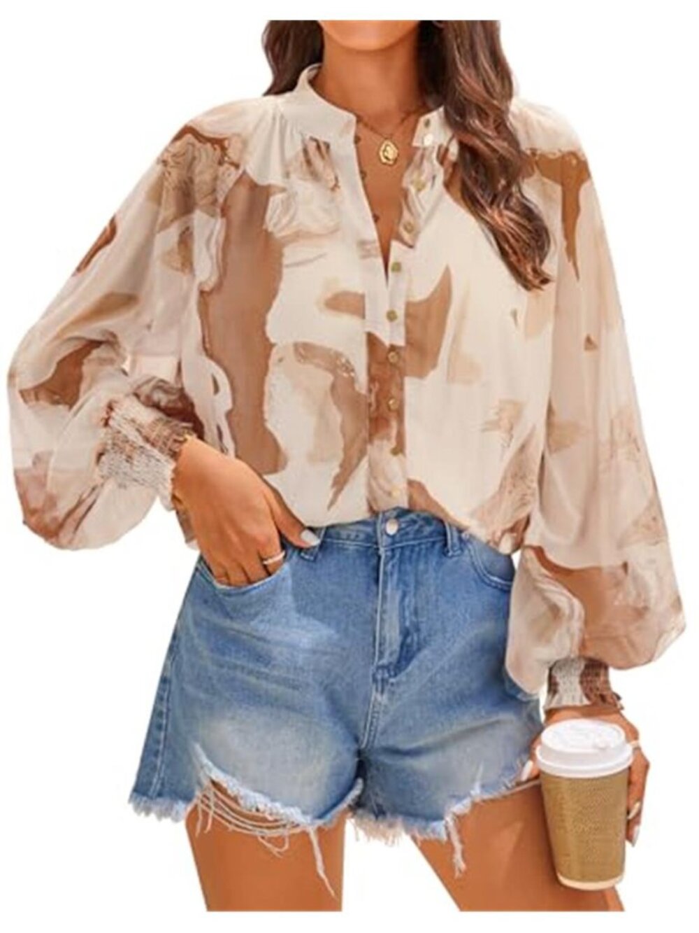 Womens Floral Ruffle Sleeve Blouse Boho Chiffon Summer Casual Top Shirt